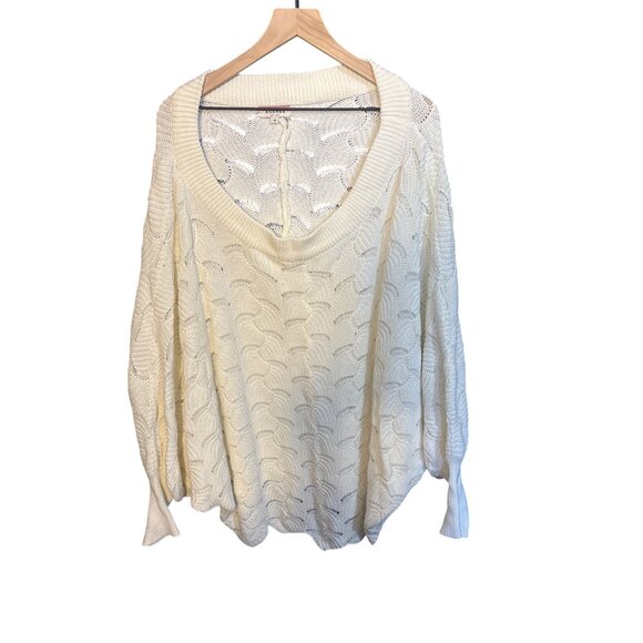 Andrée By Unit Womens Knit Sweater 1X Cream Open-Weave Lightweight Pullover - Picture 1 of 5